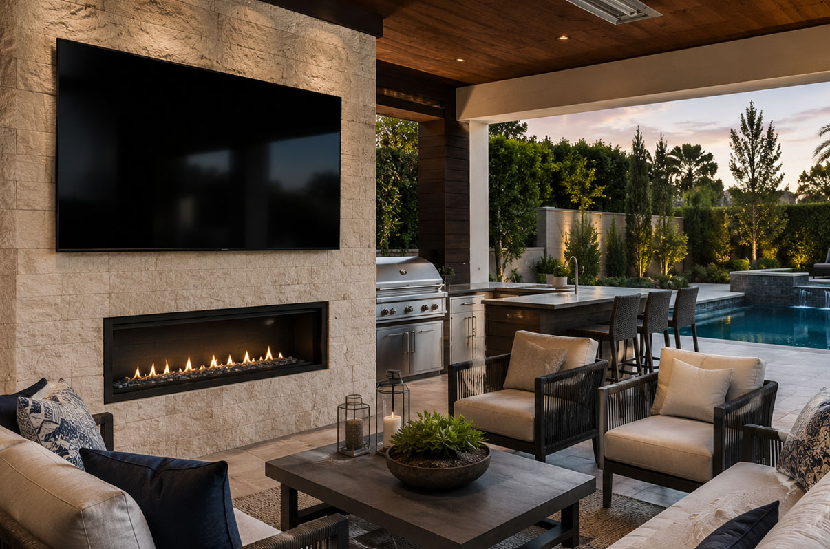 Outdoor San Diego TV mounting on a patio