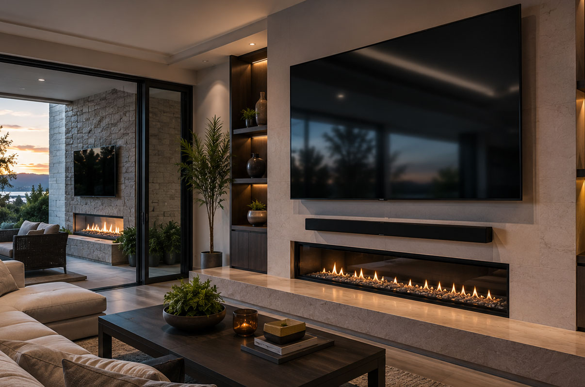 Sound bar setup with a mounted TV in San Diego